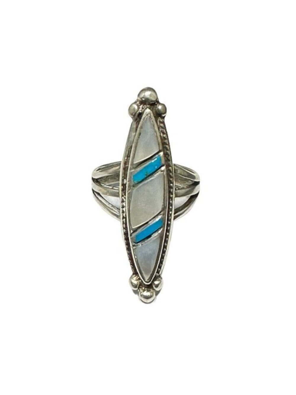 Vintage Navajo Sterling Silver Turquoise and Mother of Pearl Ring Multi Gemstone - Picture 5 of 7